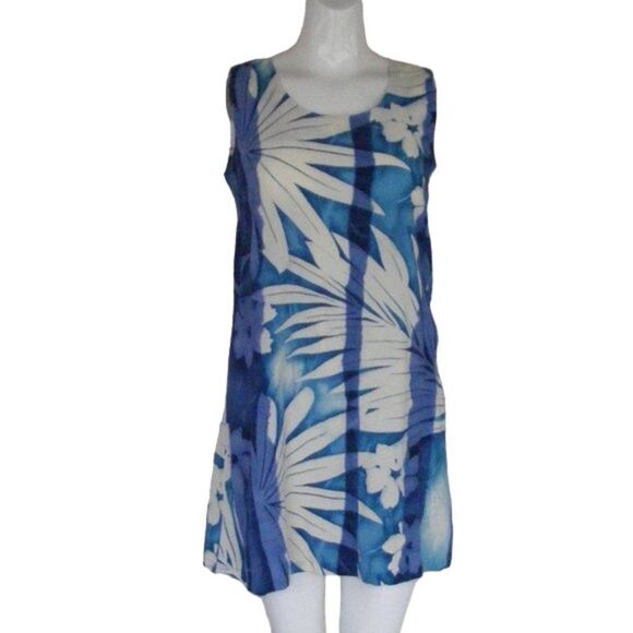 JAMS WORLD Dress, S, Veranda Print, Blue/White, Shift, Keyhole, Sleeveless - Picture 7 of 11